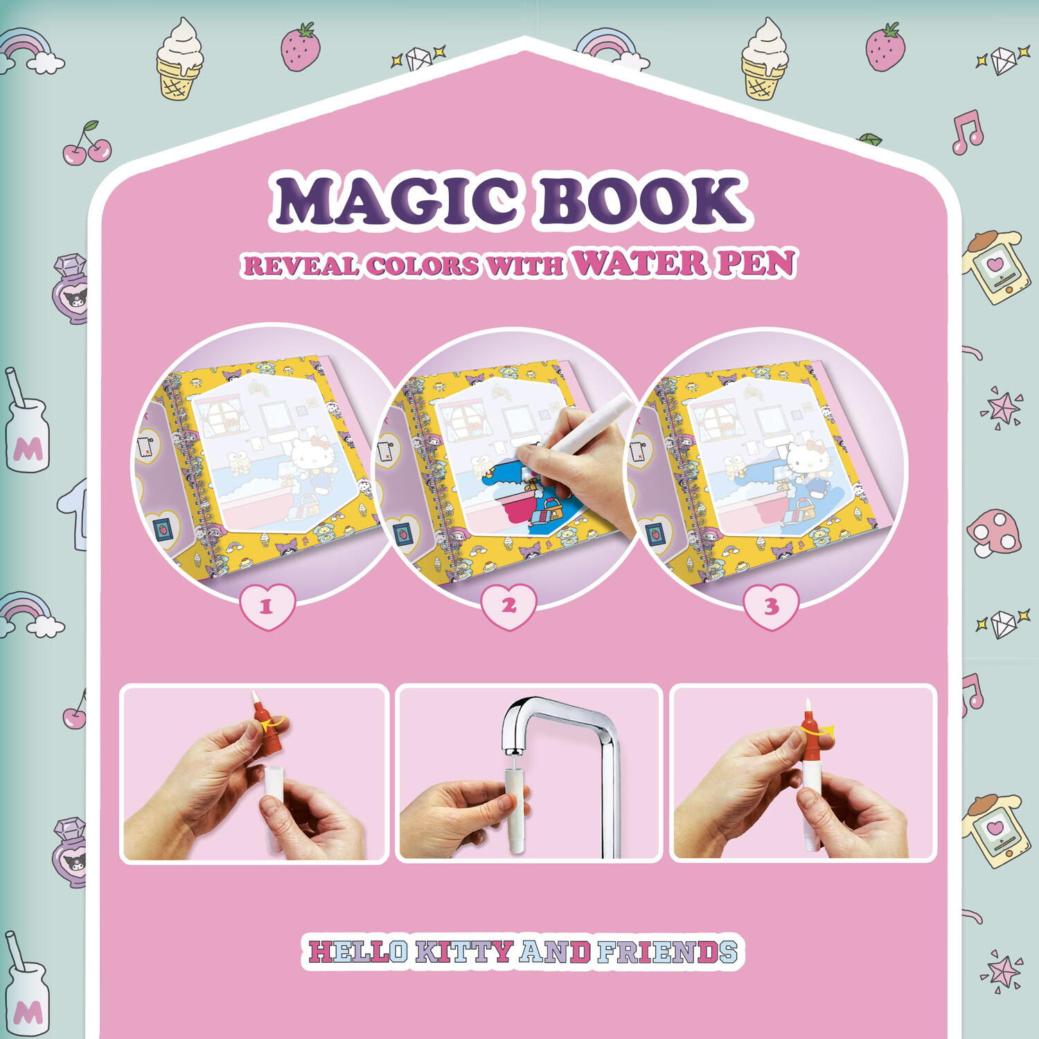 WATERBOOK: CARTE DE COLORAT CU APA - HELLO KITTY & PRIETENII - LISCIANI (L13270)