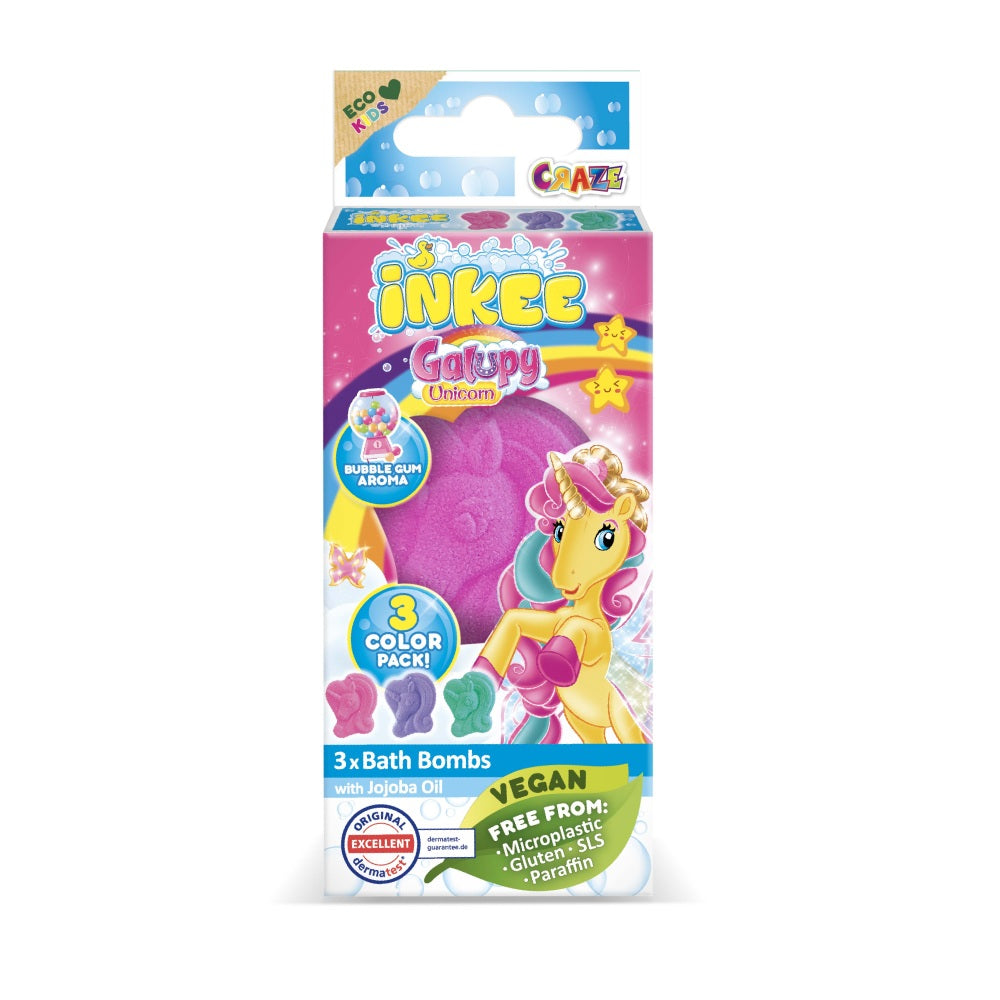 BOMBE DE BAIE INKEE 3 BUC ASORTATE IN FORMA DE UNICORN - CRAZE (CRZ55113)