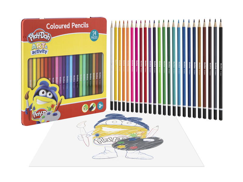 SET OF 24 COLORED PENCILS IN METAL BOX - PLAY-DOH (160003)