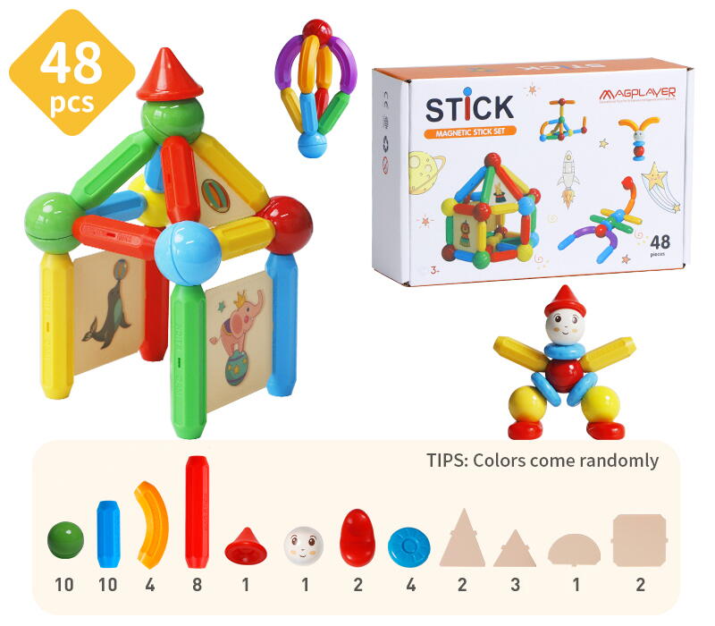 SET DE CONSTRUCTIE MAGNETIC - STICK (48 PIESE) - MAGPLAYER (65363) - Libelula Vesela - Jucarii