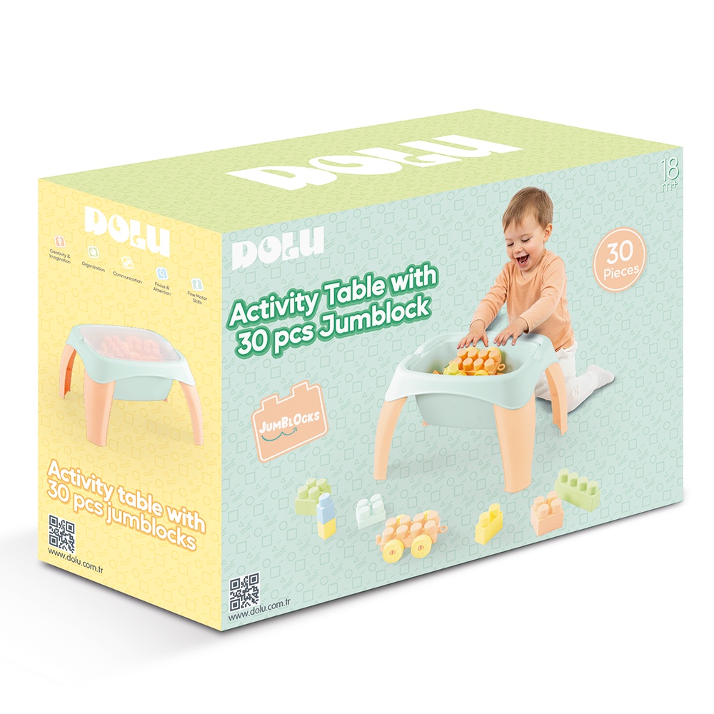 MASUTA ACTIVITATI CU 30 CUBURI DE CONSTRUIT - PASTEL - DOLU (D5211)