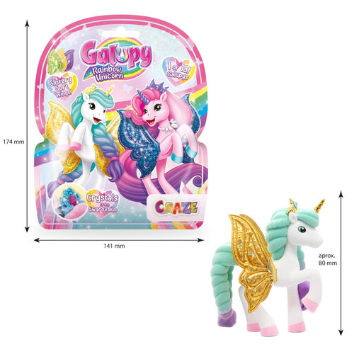 Galupy figurina Unicorn curcubeu cu aripi sclipitoare si coroana decorata cu un cristal Swarovski