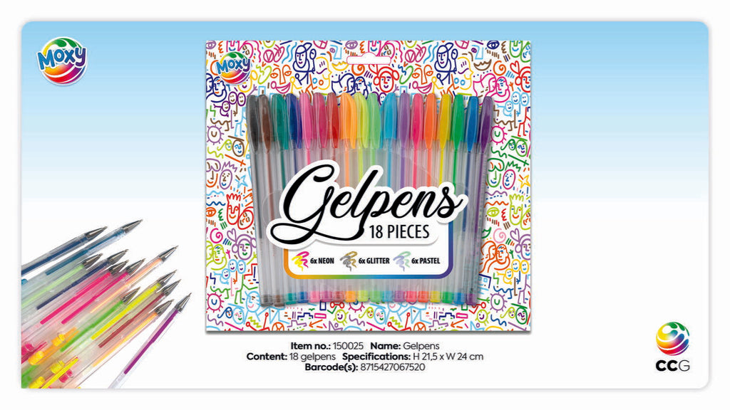 SET OF 18 GEL PENS - GRAFIX (150025)