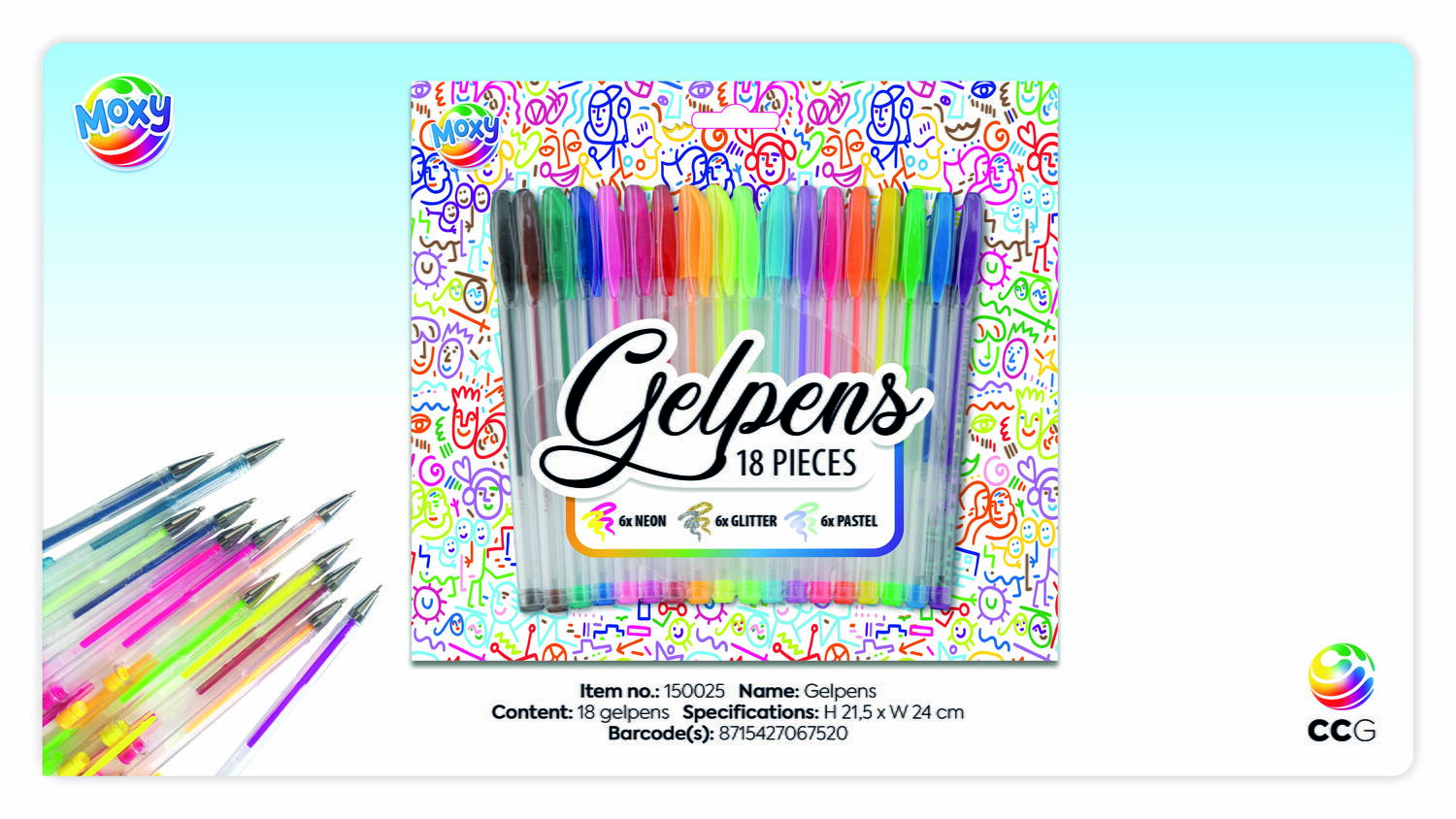 SET OF 18 GEL PENS - GRAFIX (150025)