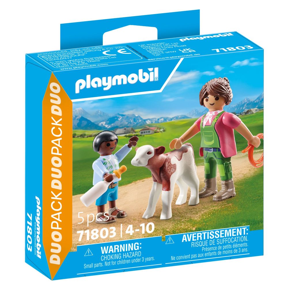 SET 2 FIGURINE FEMEIE FERMIER CU COPIL SI VITEL - PLAYMOBIL COUNTRY  (PM71803)