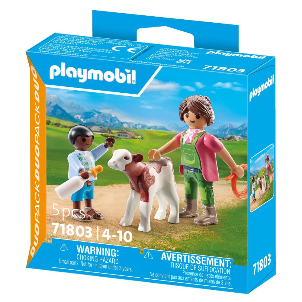 SET 2 FIGURINE FEMEIE FERMIER CU COPIL SI VITEL - PLAYMOBIL COUNTRY  (PM71803)