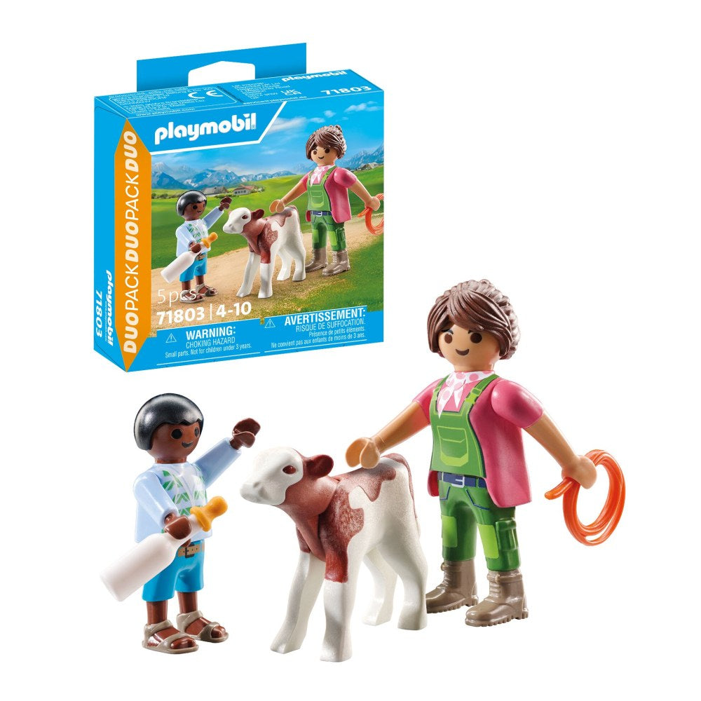 SET 2 FIGURINE FEMEIE FERMIER CU COPIL SI VITEL - PLAYMOBIL COUNTRY  (PM71803)