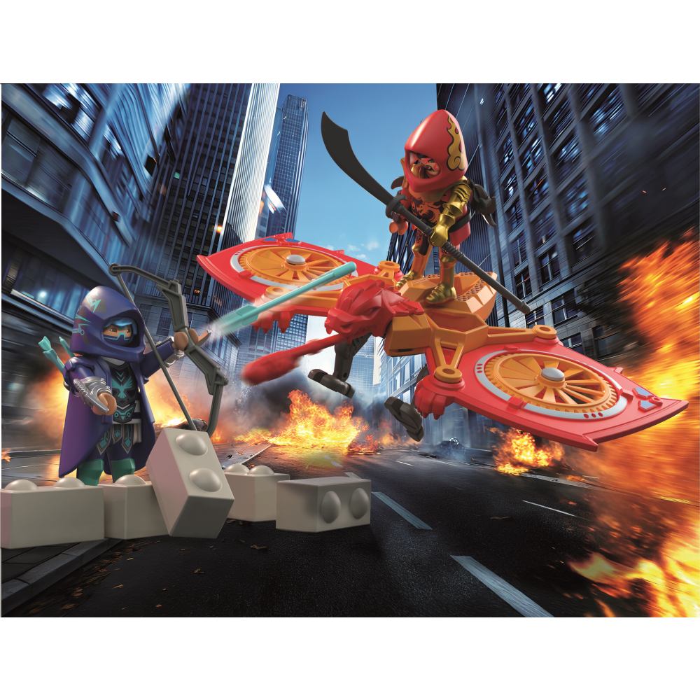 JUCARIE DE ROL LUPTA EROULUI CU DRONA SI MALEFICUL NINJA - PLAYMOBIL ACTION HEROES (PM71833)