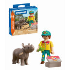 Set 2 figurine ingrijitor cu rinocer