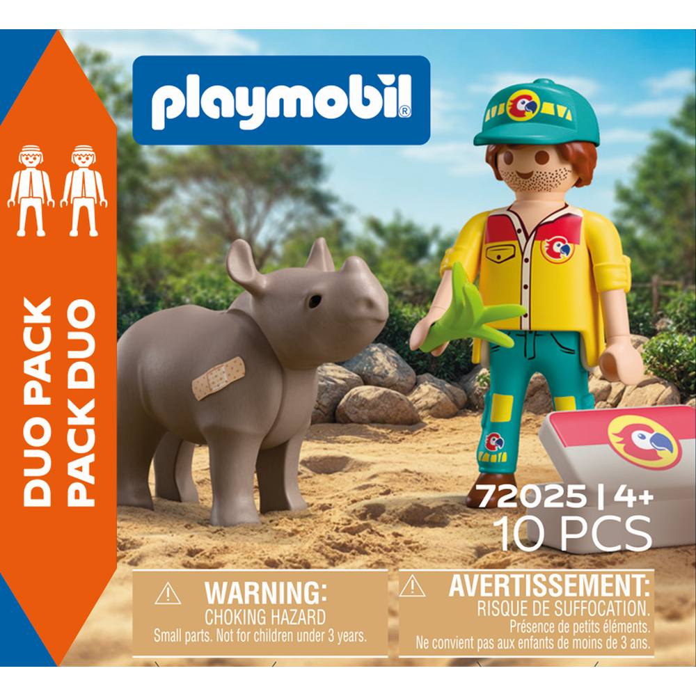 SET 2 FIGURINE INGRIJITOR CU RINOCER - PLAYMOBIL (PM72025)