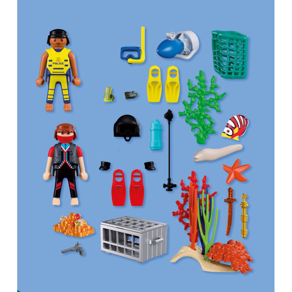 JUCARIE DE ROL SCAFANDRI POLITIST SI HOT CU COMOARA - PLAYMOBIL (PM72078)