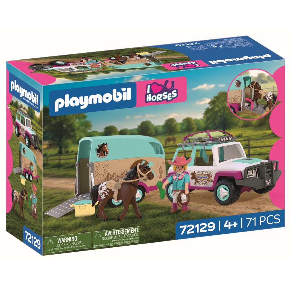 JUCARIE DE ROL MASINA CU REMORCA PENTRU TRANSPORTAT CAI - PLAYMOBIL COUNTRY (PM72129)
