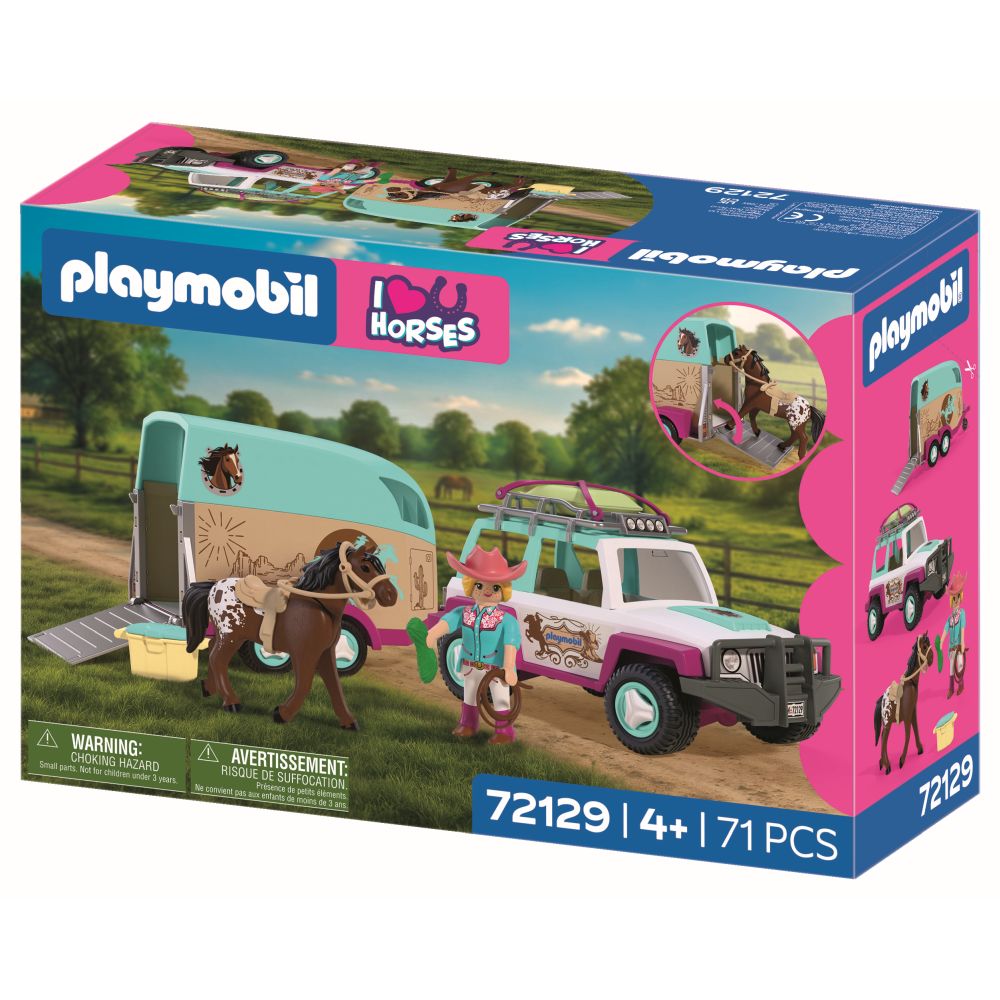 JUCARIE DE ROL MASINA CU REMORCA PENTRU TRANSPORTAT CAI - PLAYMOBIL COUNTRY (PM72129)
