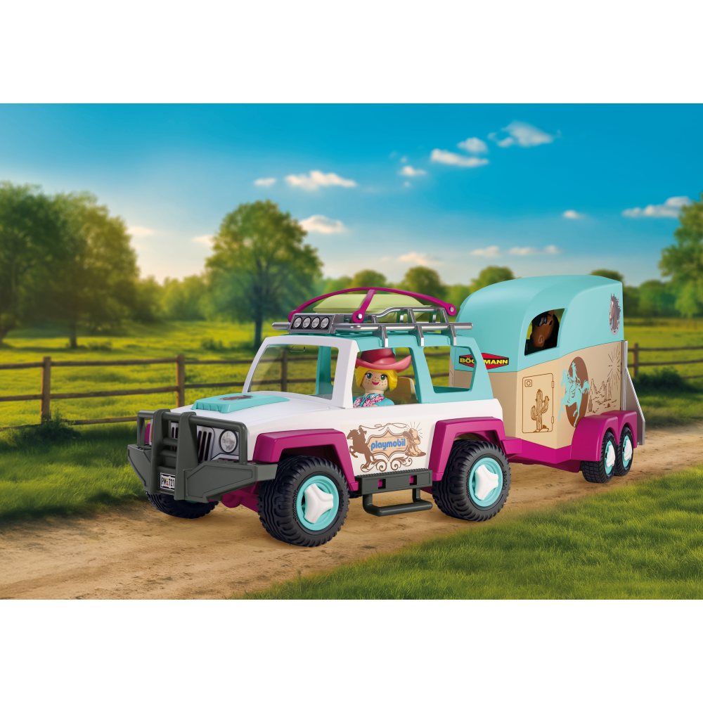 JUCARIE DE ROL MASINA CU REMORCA PENTRU TRANSPORTAT CAI - PLAYMOBIL COUNTRY (PM72129)