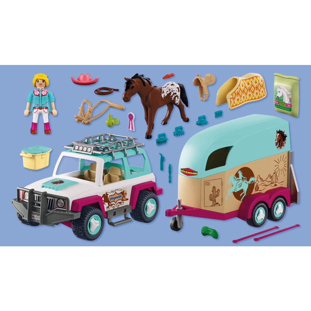 JUCARIE DE ROL MASINA CU REMORCA PENTRU TRANSPORTAT CAI - PLAYMOBIL COUNTRY (PM72129)