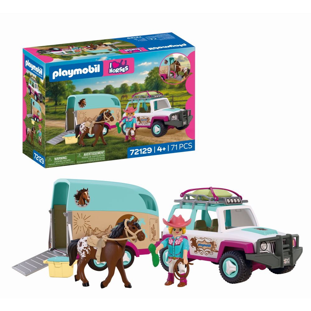 JUCARIE DE ROL MASINA CU REMORCA PENTRU TRANSPORTAT CAI - PLAYMOBIL COUNTRY (PM72129)