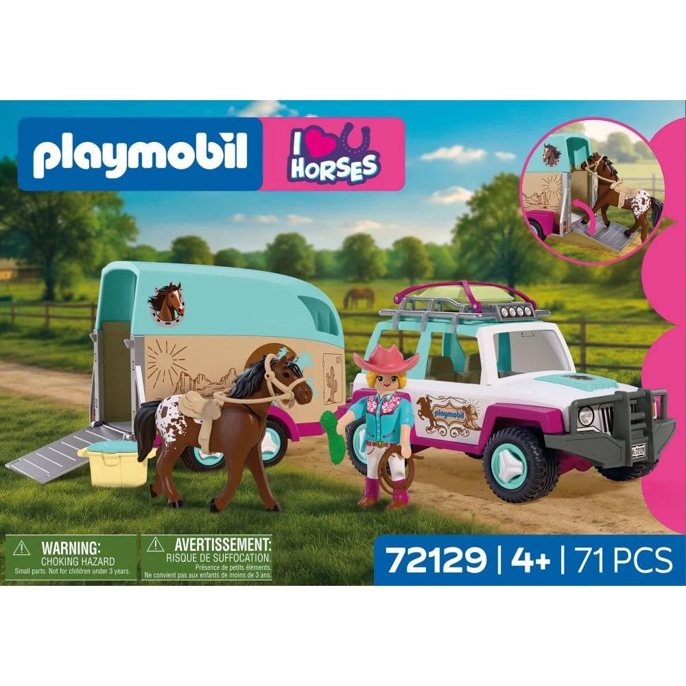 JUCARIE DE ROL MASINA CU REMORCA PENTRU TRANSPORTAT CAI - PLAYMOBIL COUNTRY (PM72129)