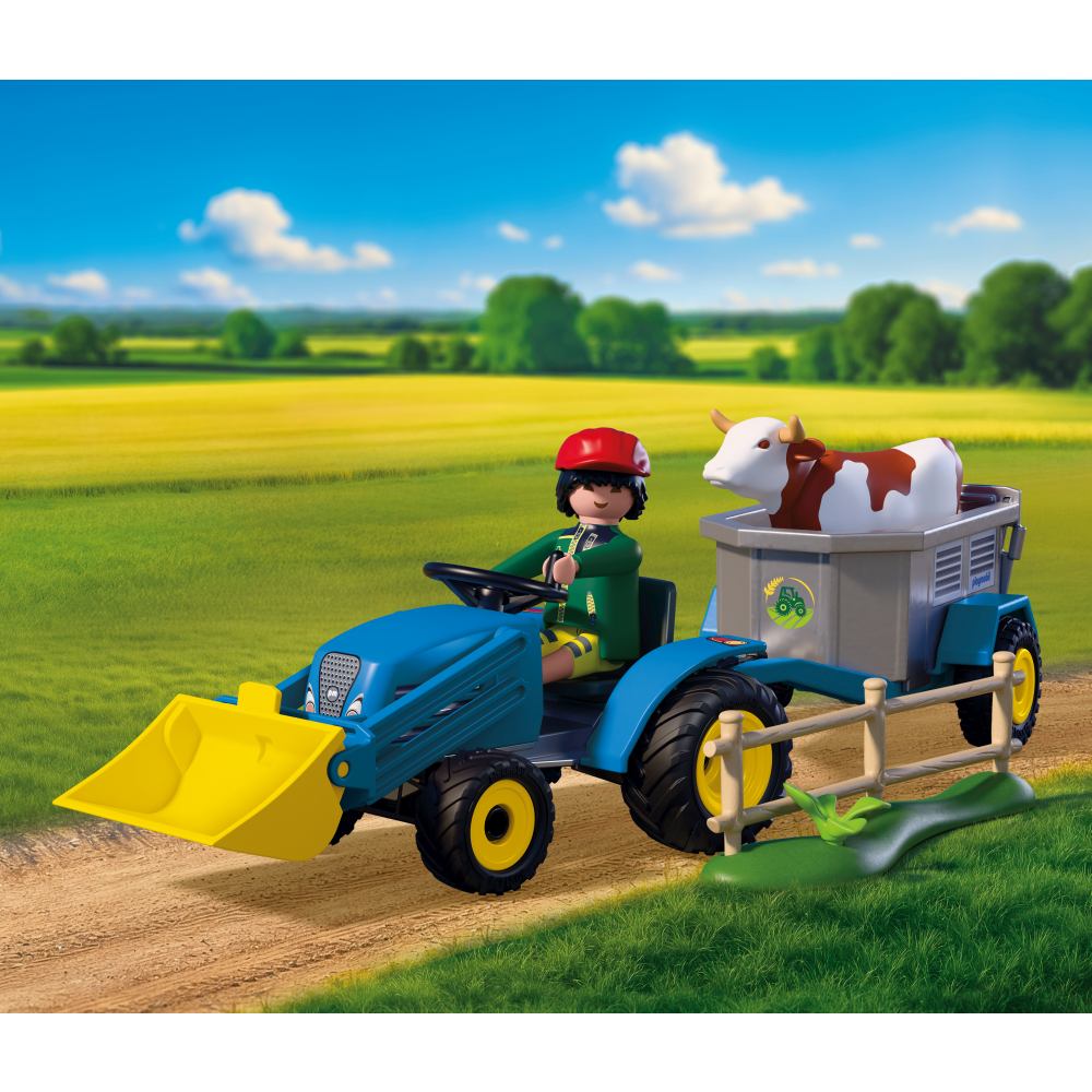 JUCARIE DE ROL TRACTOR MIC CU GREBLA PENTRU ADUNAT FAN - PLAYMOBIL COUNTRY (PM72163)