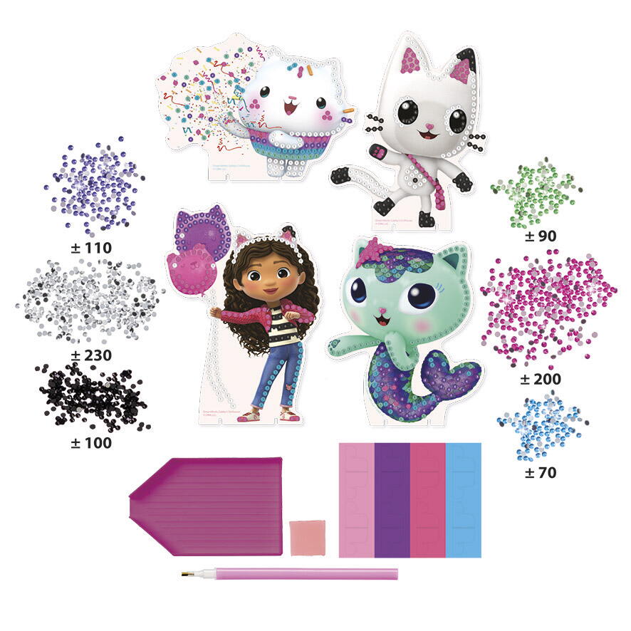 SET 3 IN 1 GABBY'S DOLLHOUSE - BRATARI, CARIOCI DE SUFLAT & PICTURA CU DIAMANTE - TOTUM (TT420366)