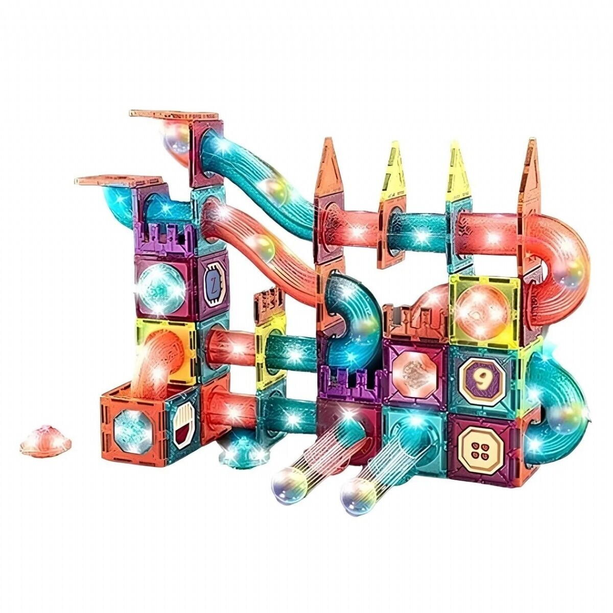 LABIRINTUL MEU MAGNETIC CU LUMINI - 140 PIESE (7.5 CM) - BUFNITEL (CH1174)