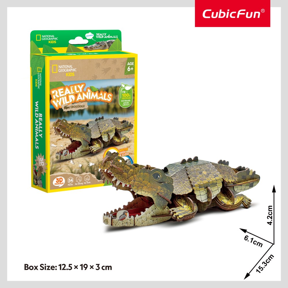 NATIONAL GEOGRAPHIC ANIMALE SALBATICE PUZZLE 3D CROCODIL 54 PIESE - CUBIC FUN (CUDS1076h)
