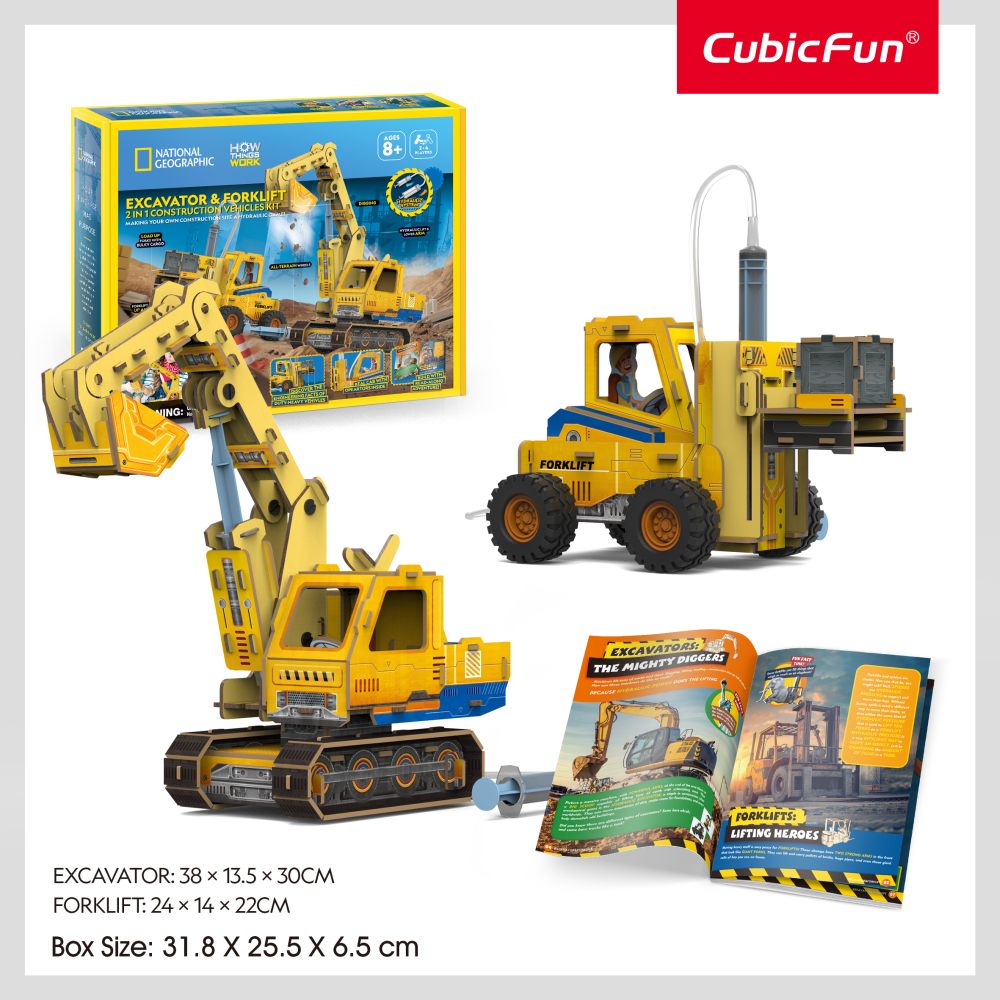 JOC EDUCATIV STEM NATIONAL GEOGRAPHIC PUZZLE 3D EXCAVATOR SI STIVUITOR - CUBIC FUN (CUDS1131h)