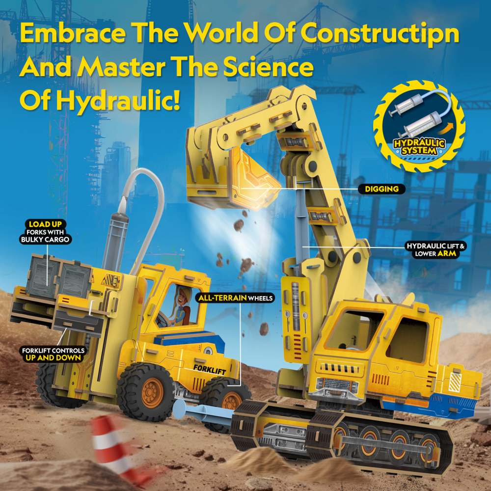 JOC EDUCATIV STEM NATIONAL GEOGRAPHIC PUZZLE 3D EXCAVATOR SI STIVUITOR - CUBIC FUN (CUDS1131h)