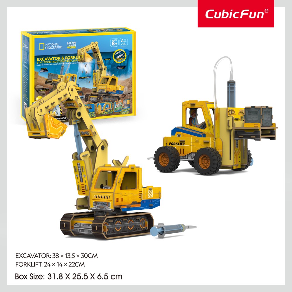 JOC EDUCATIV STEM NATIONAL GEOGRAPHIC PUZZLE 3D EXCAVATOR SI STIVUITOR - CUBIC FUN (CUDS1131h)