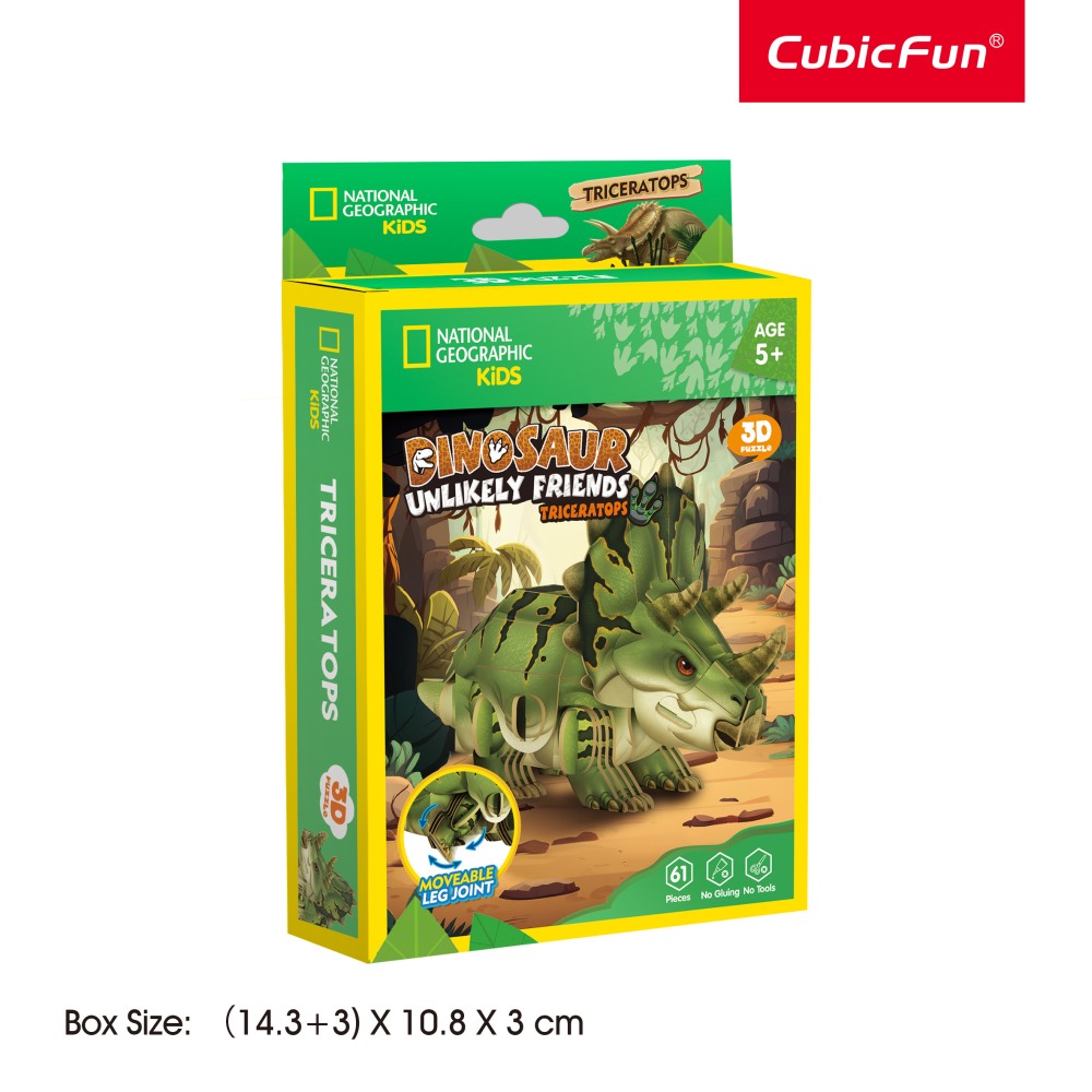 NATIONAL GEOGRAPHIC DINOZAURI PUZZLE 3D TRICERATOPS 61 PIESE - CUBIC FUN (CUDS1168h)