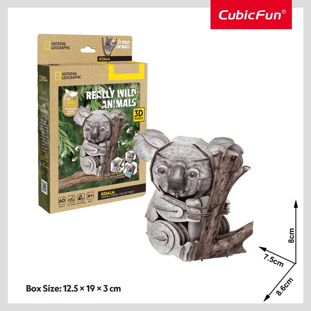 ANIMALE SALBATICE PUZZLE 3D KOALA 60 PIESE - CUBIC FUN (CUDS1176h)