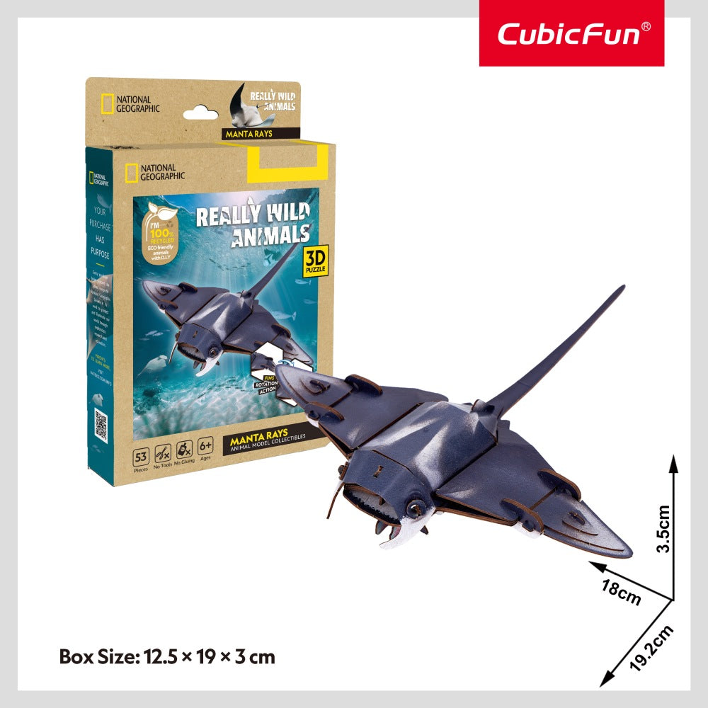 ANIMALE SALBATICE PUZZLE 3D DIAVOL DE MARE 53 PIESE - CUBIC FUN (CUDS1178h)