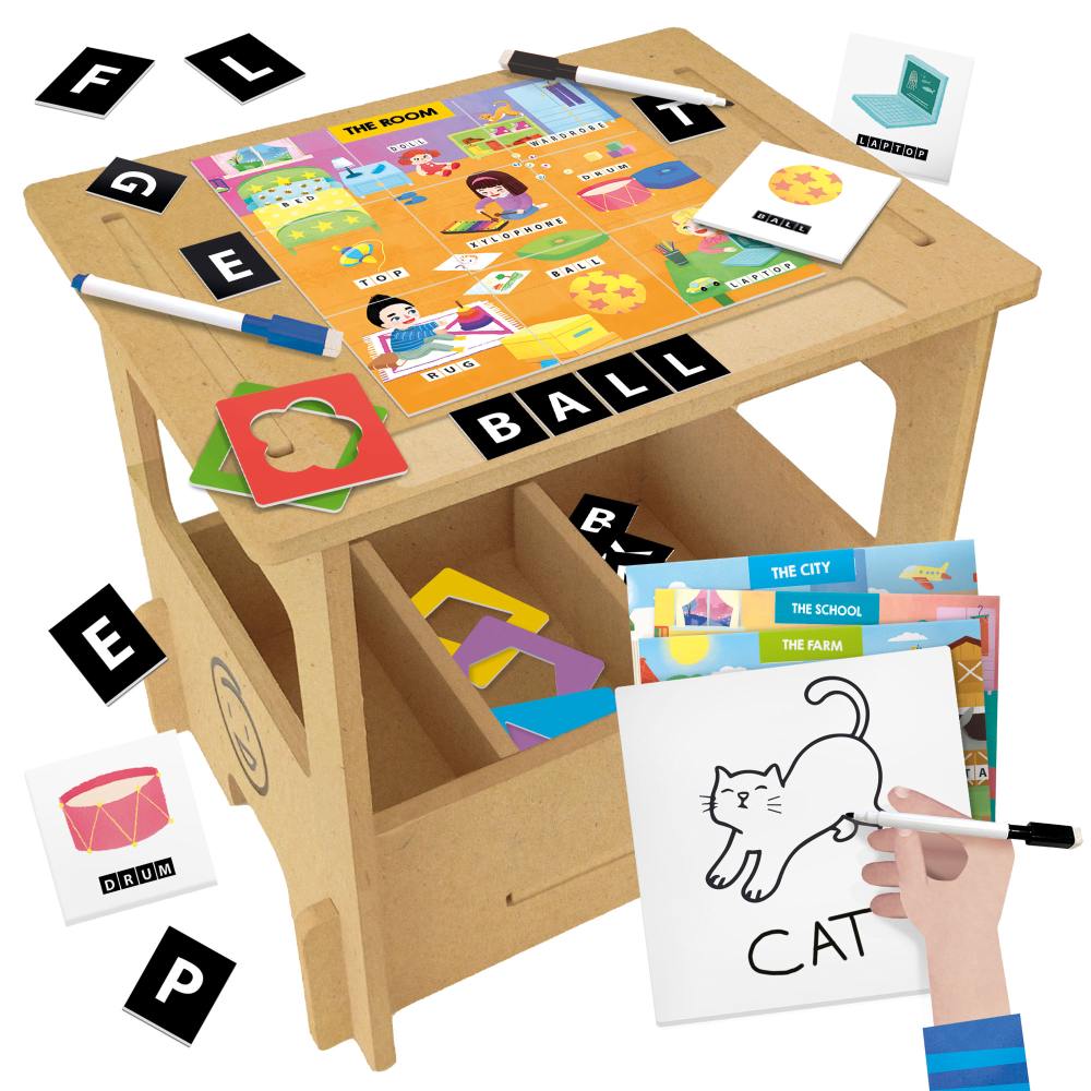 BIROU DIN LEMN CU DIVERSE ACTIVITATI EDUCATIVE DE A SCRIE SI DESENA 3-6 ANI - HEADU (HE60575)