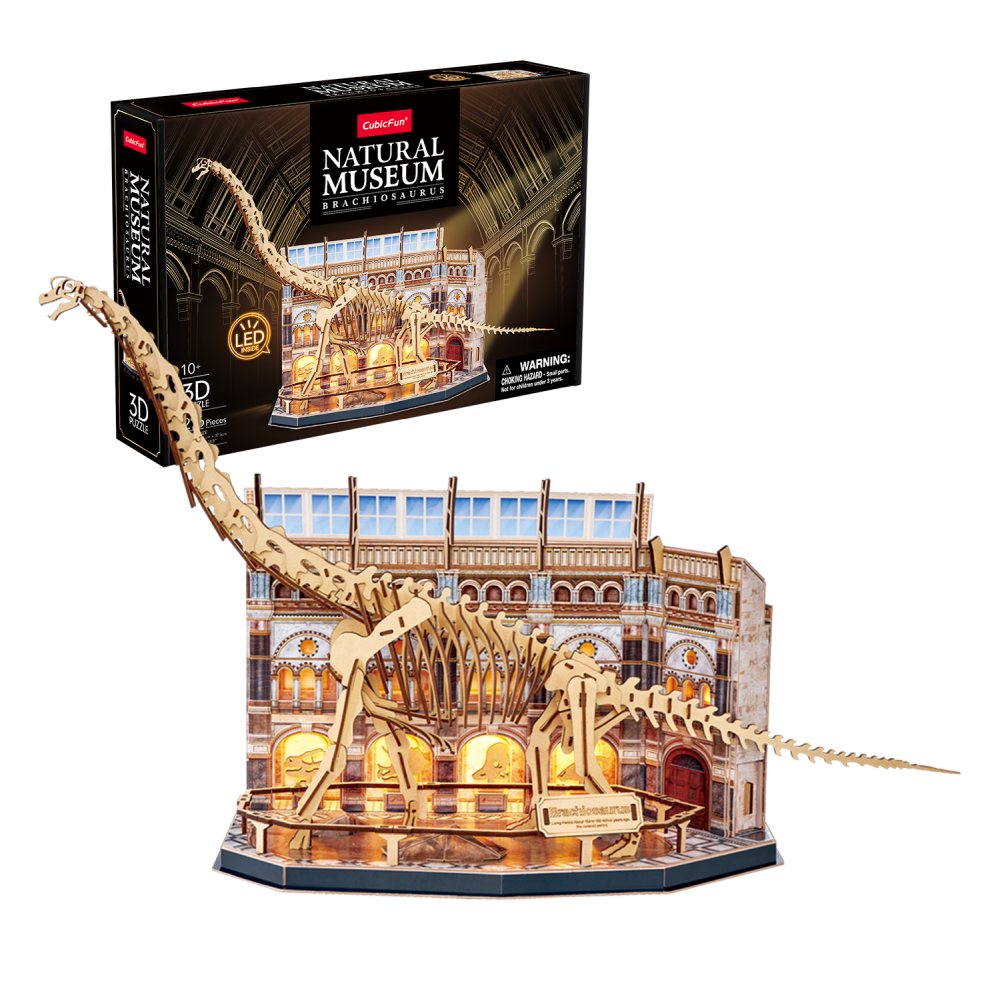 PUZZLE 3D CU LED MUZEUL NATURAL BRACHIOSAURUS 217 PIESE - CUBIC FUN (CUL544h)