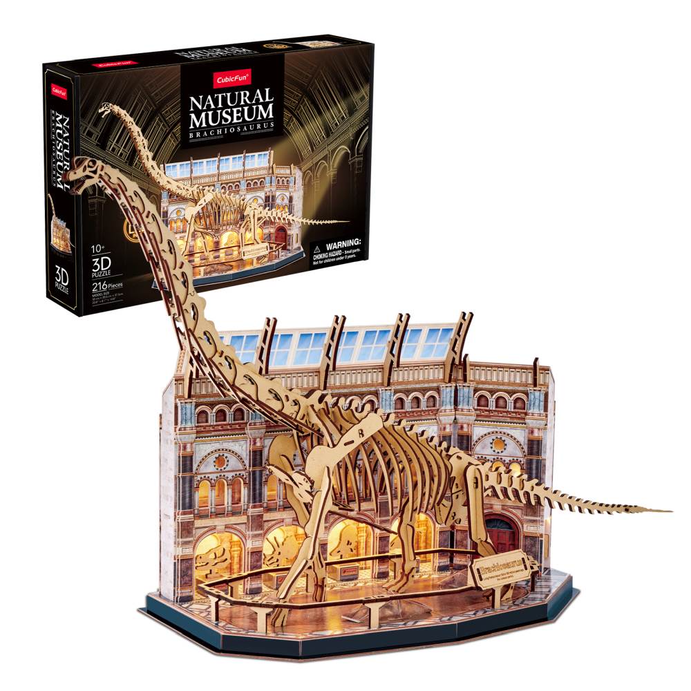 PUZZLE 3D CU LED MUZEUL NATURAL BRACHIOSAURUS 217 PIESE - CUBIC FUN (CUL544h)