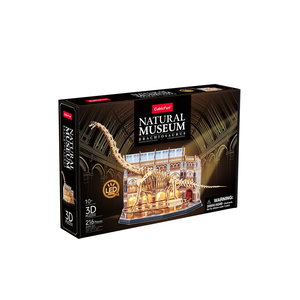 PUZZLE 3D CU LED MUZEUL NATURAL BRACHIOSAURUS 217 PIESE - CUBIC FUN (CUL544h)