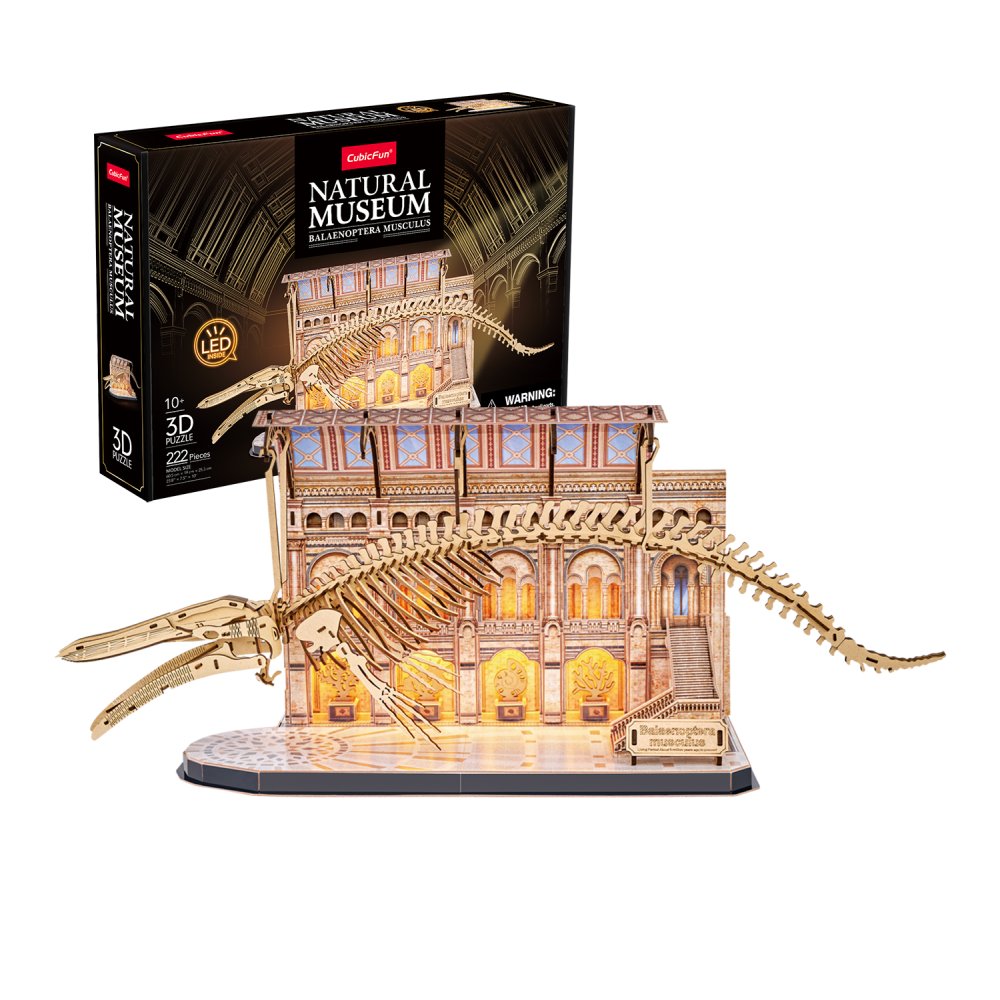 PUZZLE 3D CU LED MUZEUL NATURAL BALENA ALBASTRA 223 PIESE - CUBIC FUN (CUL545h)