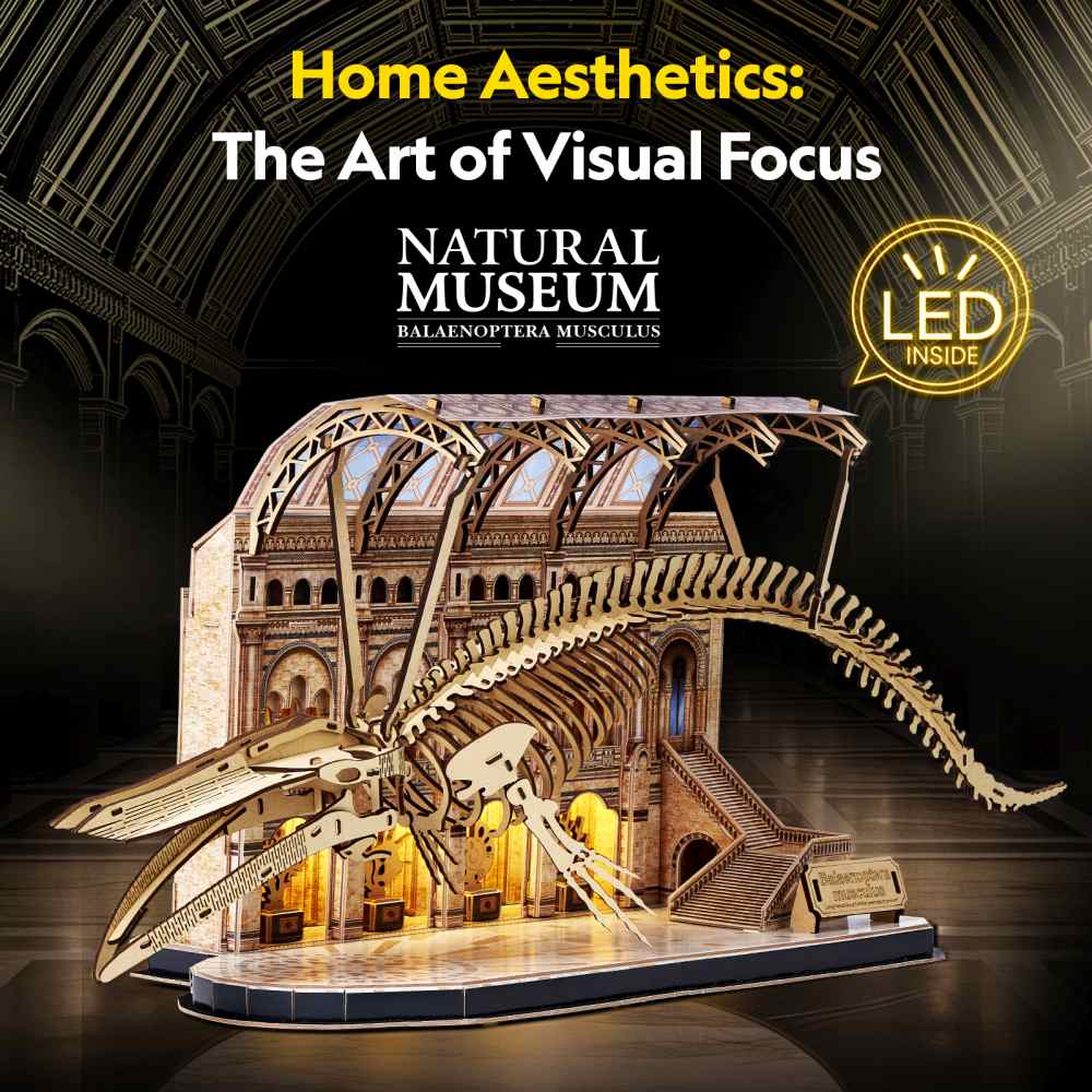 PUZZLE 3D CU LED MUZEUL NATURAL BALENA ALBASTRA 223 PIESE - CUBIC FUN (CUL545h)