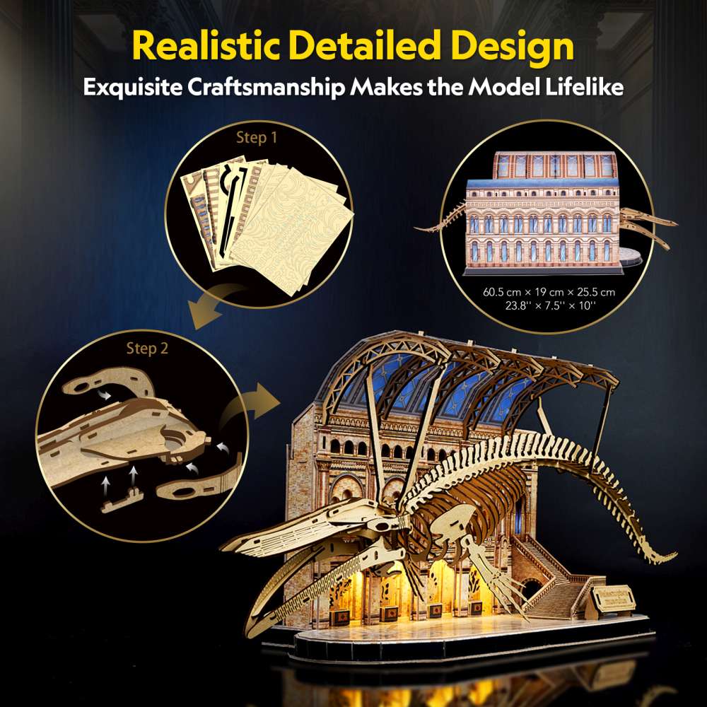 PUZZLE 3D CU LED MUZEUL NATURAL BALENA ALBASTRA 223 PIESE - CUBIC FUN (CUL545h)