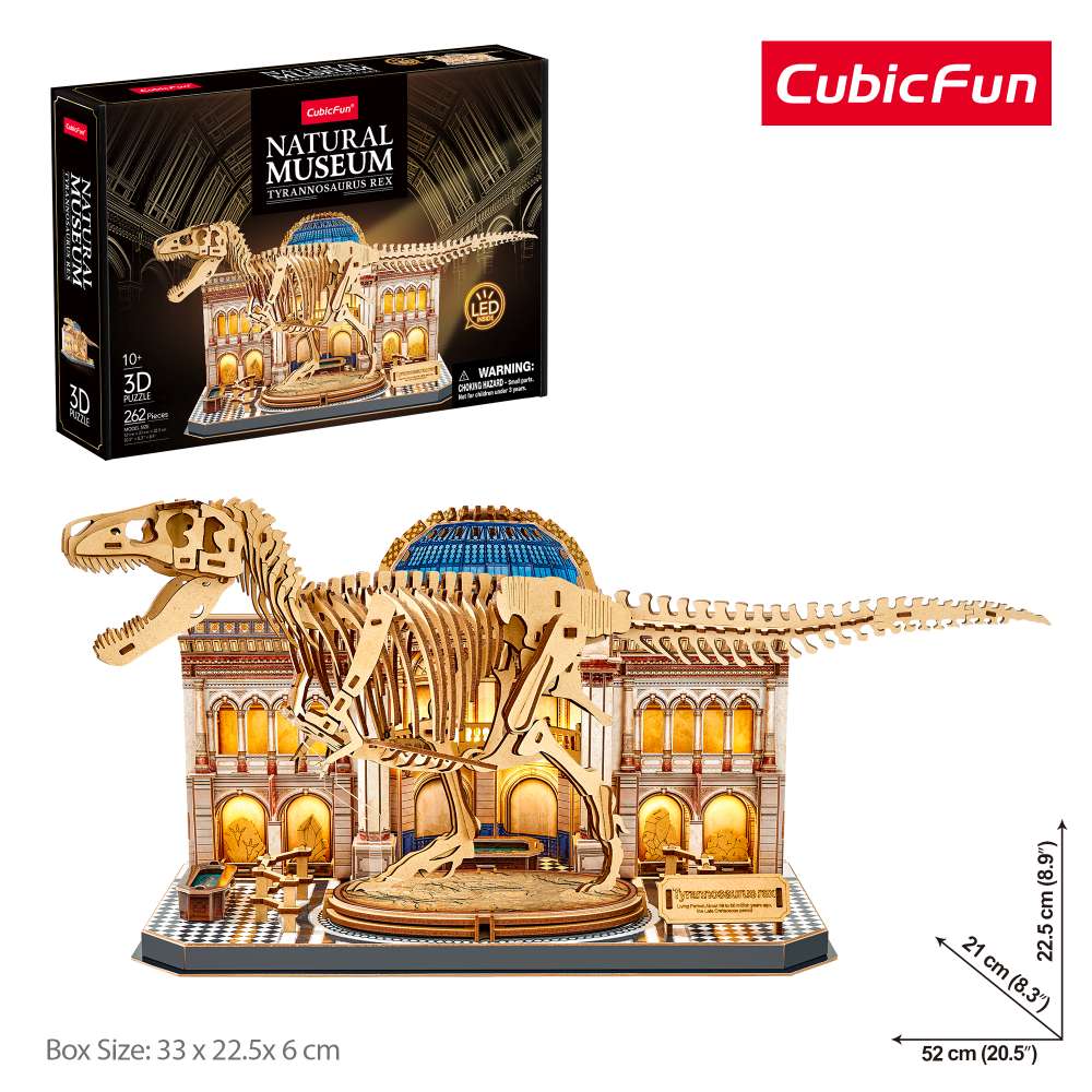 PUZZLE 3D CU LED MUZEUL NATURAL T-REX 262 PIESE - CUBIC FUN (CUL546h)