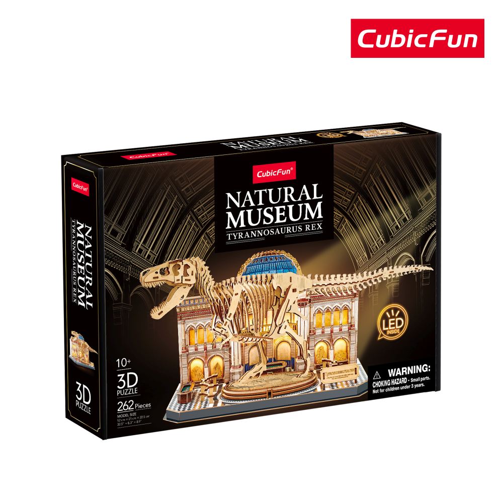 PUZZLE 3D CU LED MUZEUL NATURAL T-REX 262 PIESE - CUBIC FUN (CUL546h)