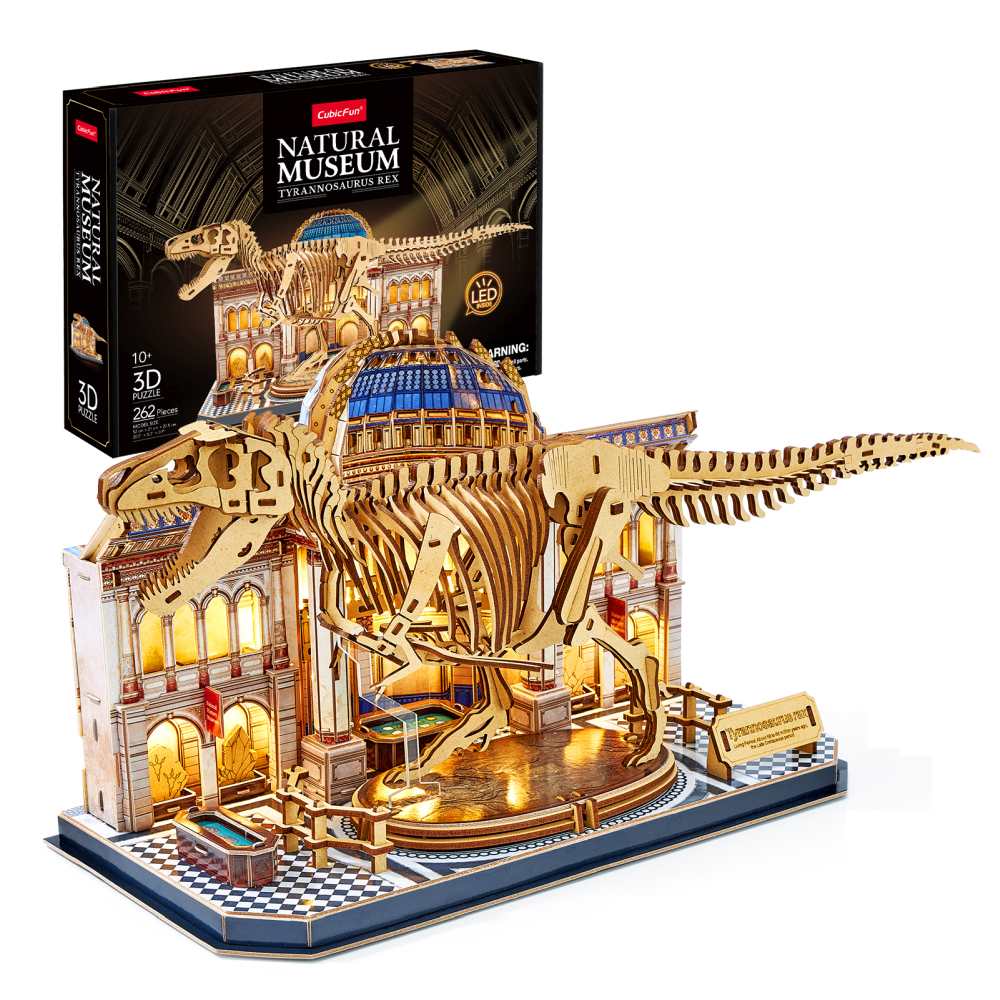 PUZZLE 3D CU LED MUZEUL NATURAL T-REX 262 PIESE - CUBIC FUN (CUL546h)
