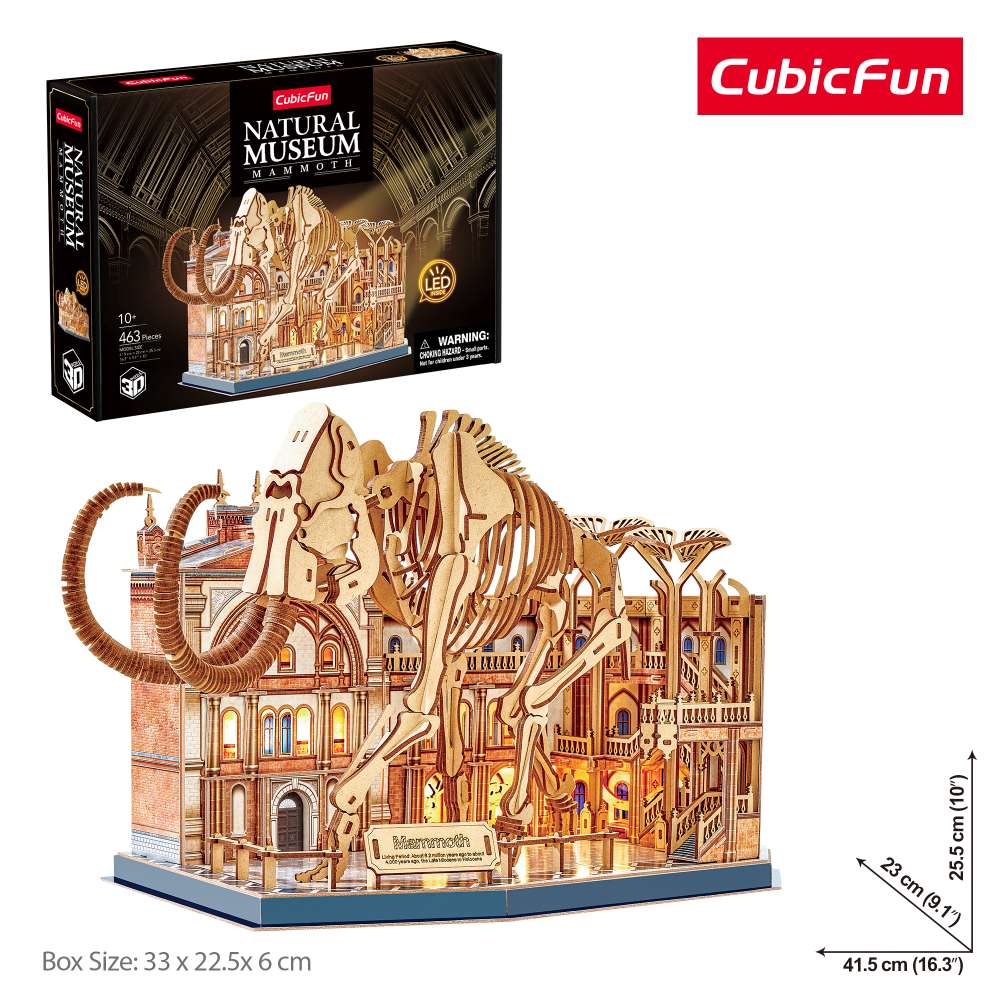 PUZZLE 3D CU LED MUZEUL NATURAL MAMUT 463 PIESE - CUBIC FUN (CUL547h)