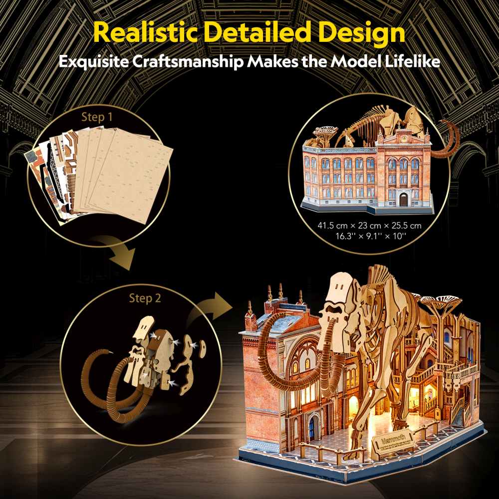 PUZZLE 3D CU LED MUZEUL NATURAL MAMUT 463 PIESE - CUBIC FUN (CUL547h)