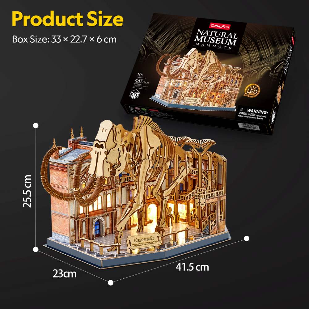 PUZZLE 3D CU LED MUZEUL NATURAL MAMUT 463 PIESE - CUBIC FUN (CUL547h)