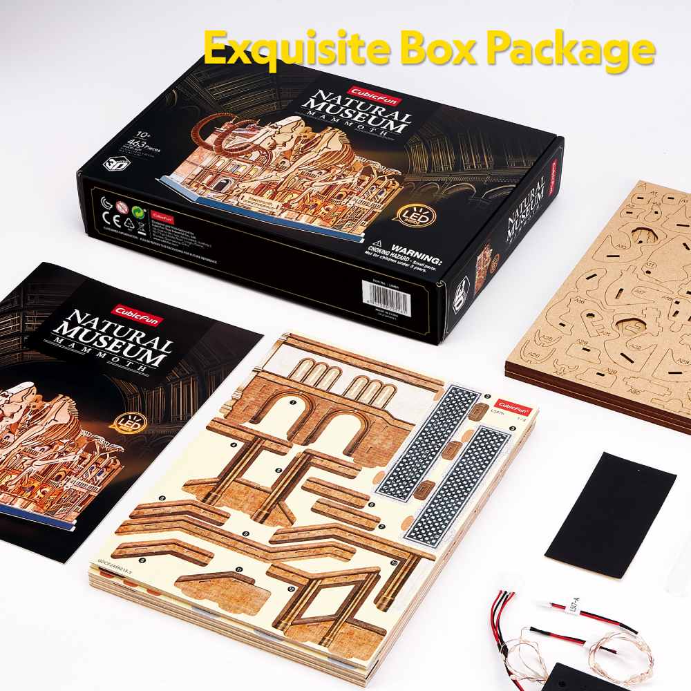 PUZZLE 3D CU LED MUZEUL NATURAL MAMUT 463 PIESE - CUBIC FUN (CUL547h)