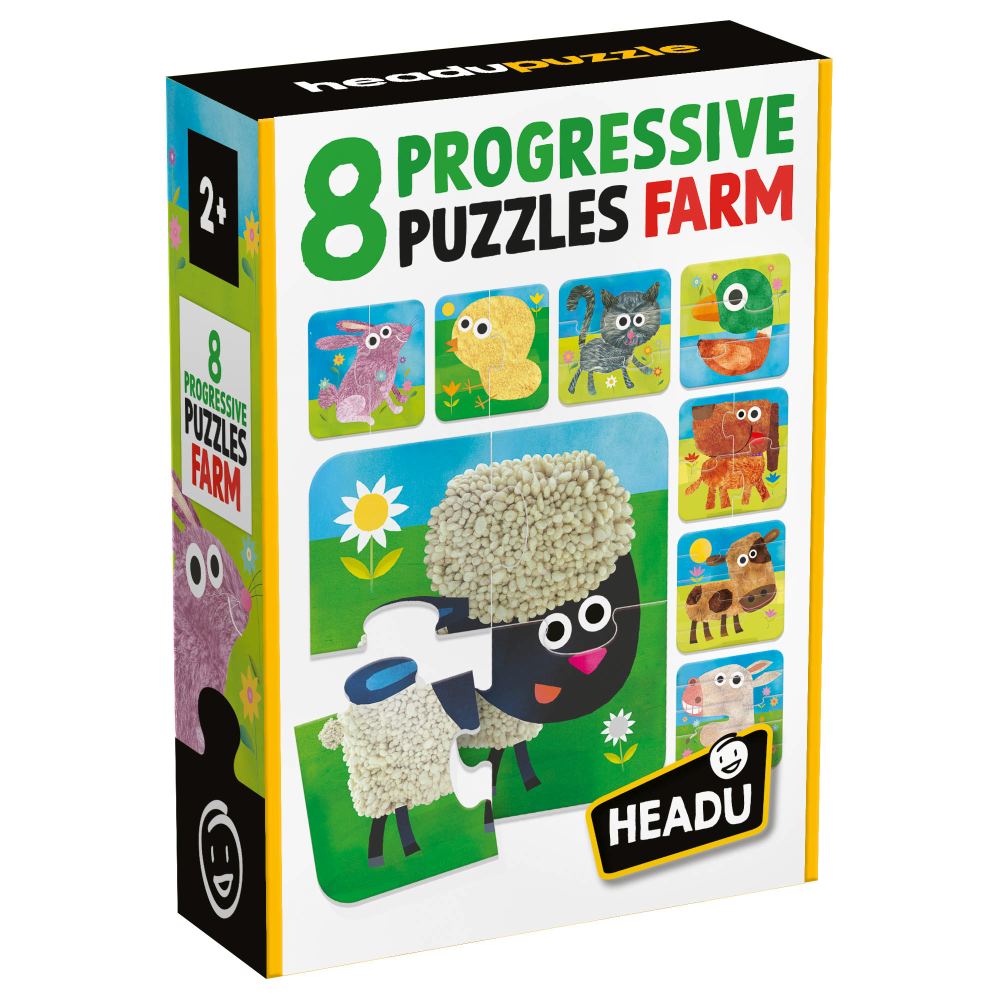 8 FARM ANIMALS PROGRESSIVE PUZZLES - HEADU (HE55515)