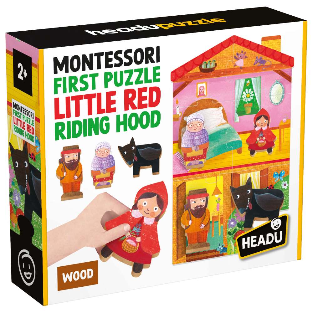 MONTESSORI PRIMUL MEU PUZZLE SCUFITA ROSIE CE INCLUDE 4 FORME DIN LEMN - HEADU (HE59094)