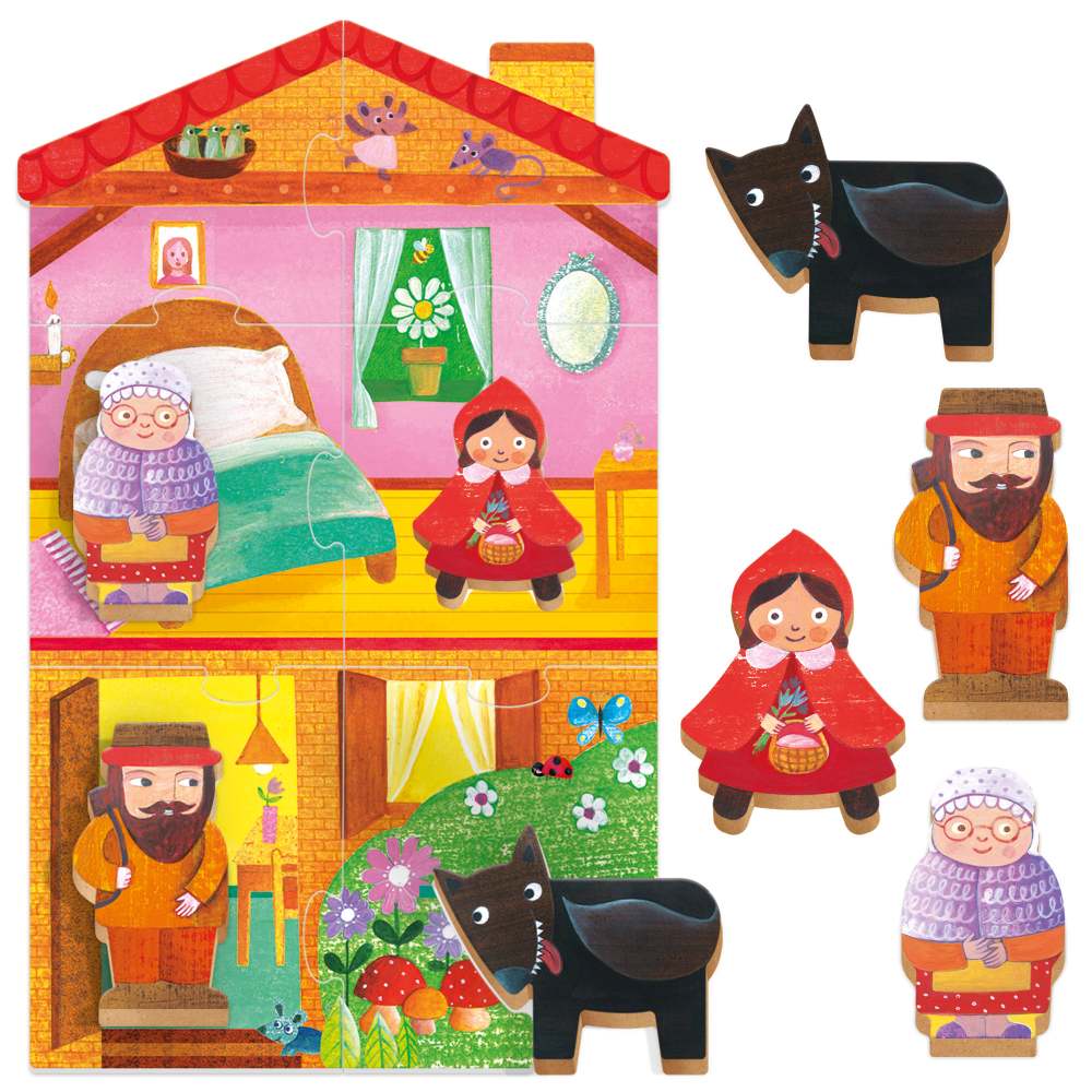 MONTESSORI PRIMUL MEU PUZZLE SCUFITA ROSIE CE INCLUDE 4 FORME DIN LEMN - HEADU (HE59094)
