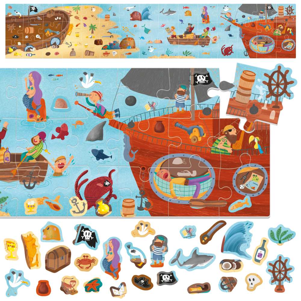 PUZZLE PIRATI CU PESTE 200 DE STICKERE CE SE POT REPOZITIONA - HEADU (HE59155)