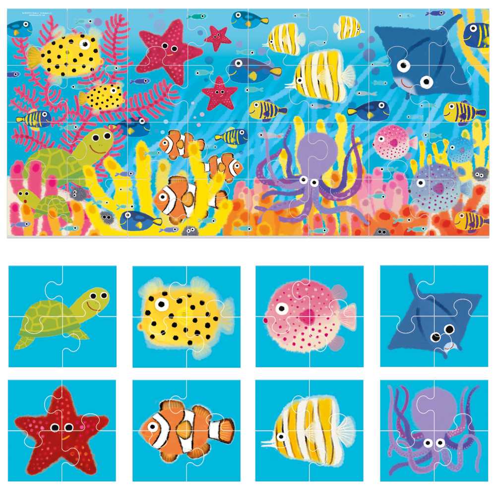 8+1 PUZZLE ANIMALE MARINE CU PIESE MARI IMPRIMATE PE AMBELE FETE - HEADU (HE59759)